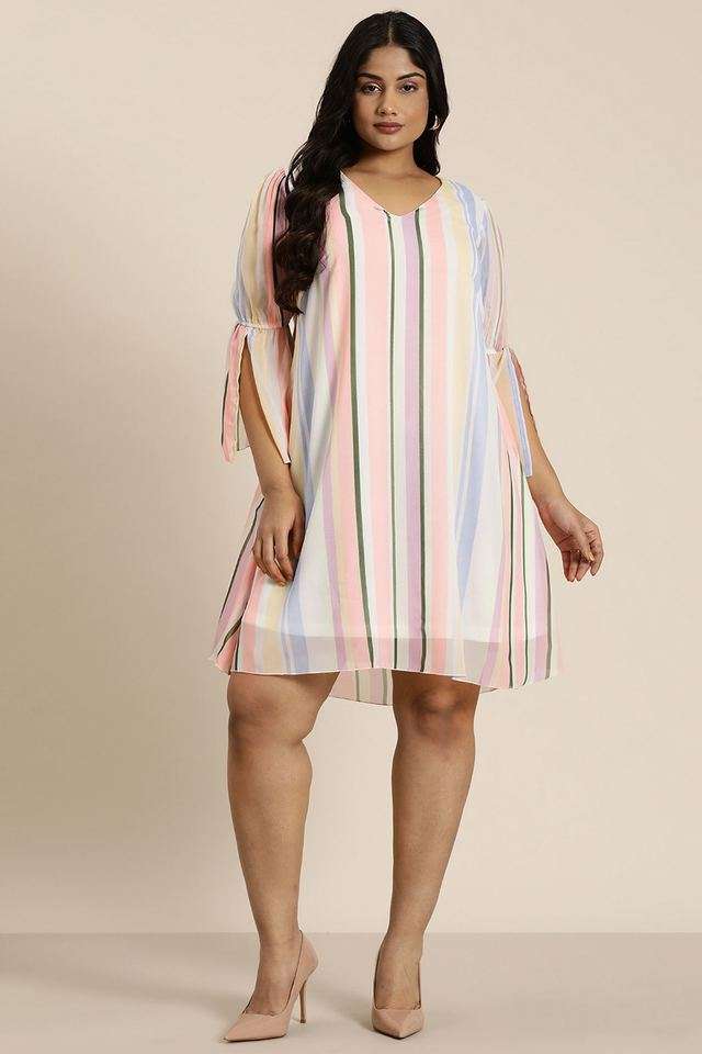 qurvii Stripes V-Neck Georgette Women Dress-picture-25