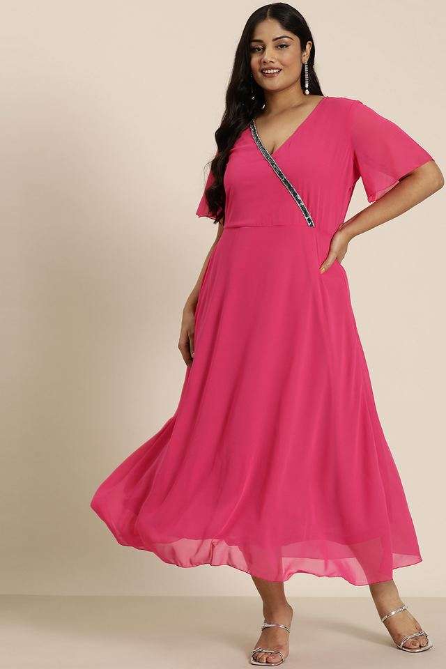 qurvii Solid V-Neck Georgette Women Dress-picture-28
