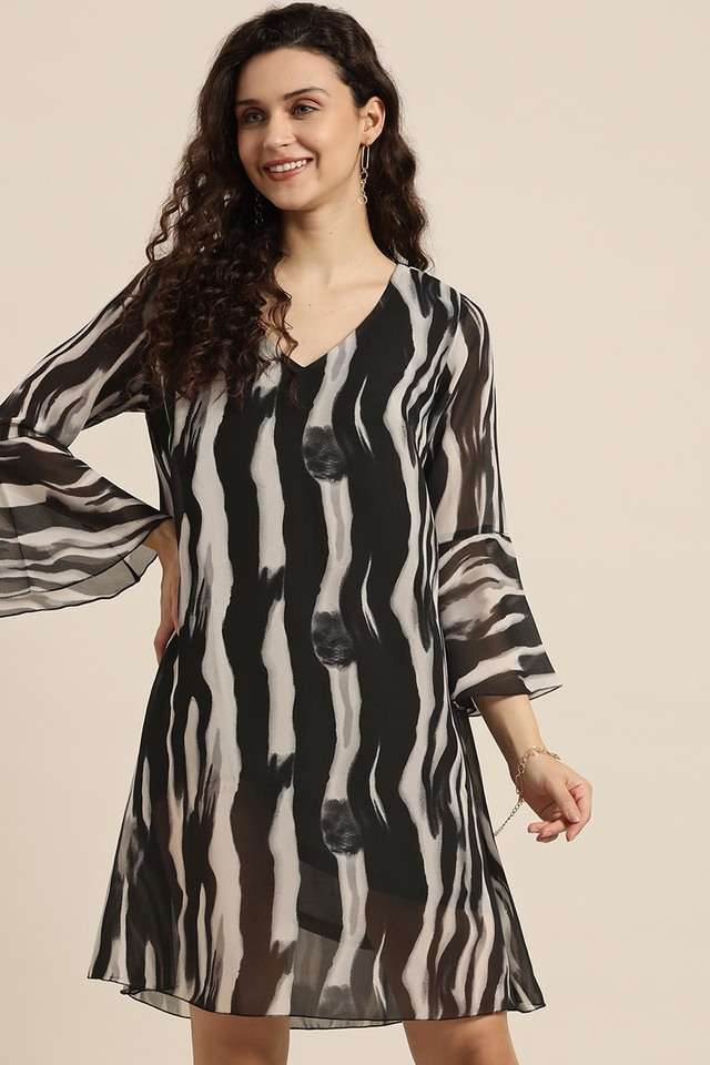 qurvii Abstract V-Neck Georgette Women Dress-picture-25