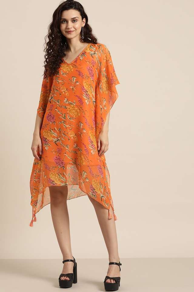qurvii Floral V-Neck Georgette Women Dress-picture-20