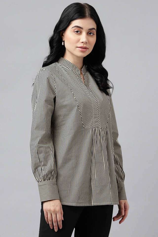 Stripes Cotton Round Neck Women Top-image-13