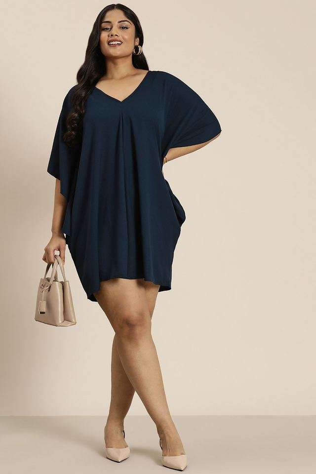 qurvii Solid V-Neck Polyester Women Dress-picture-40