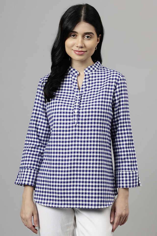 Checks Cotton Collared Women Top-image-18