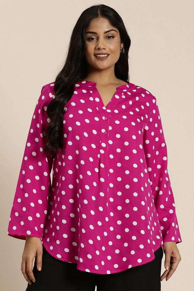 qurvii Polka Dots Crepe Collared Women Top-picture-36