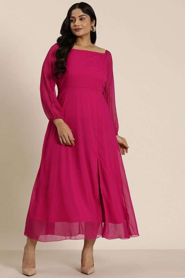 qurvii Solid Square Neck Georgette Women Dress-picture-18