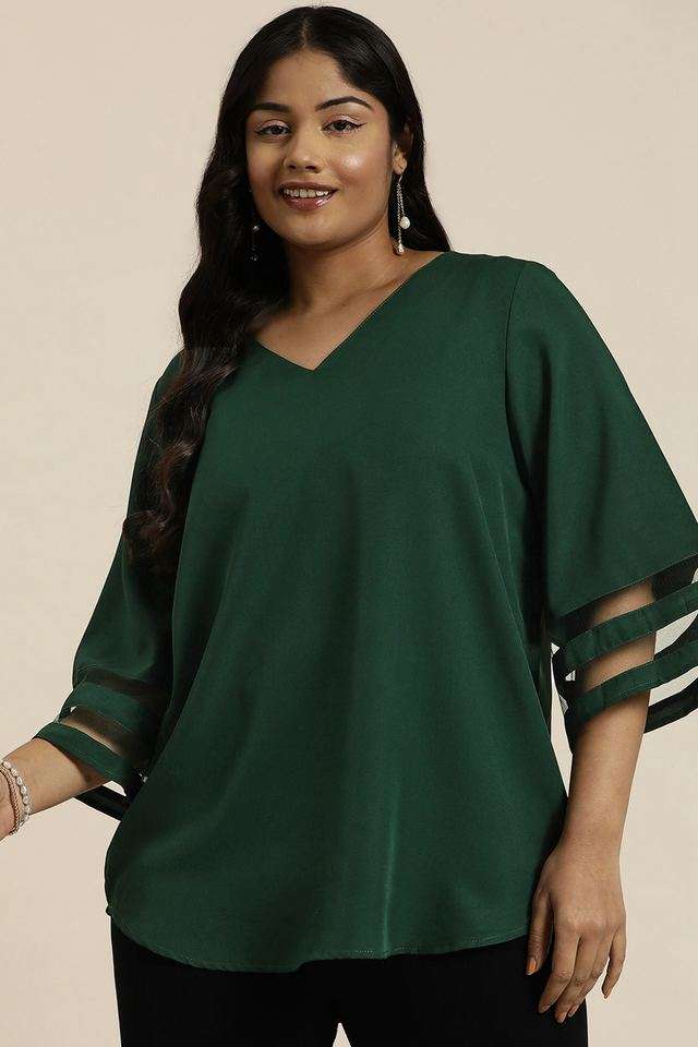 qurvii Solid Crepe V-Neck Women Top-picture-28