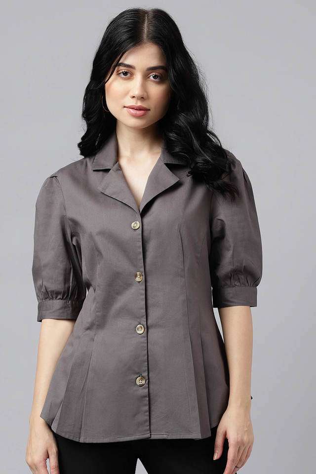Solid Cotton Regular Fit Women's Shirt-image-15