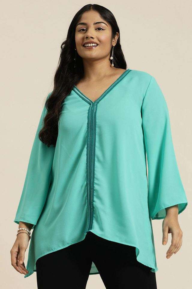 qurvii Solid Crepe V-Neck Women Top-picture-39