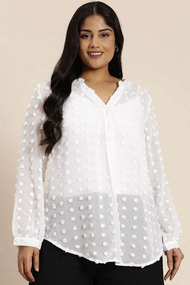 qurvii Solid Georgette Collared Women Top-picture-17