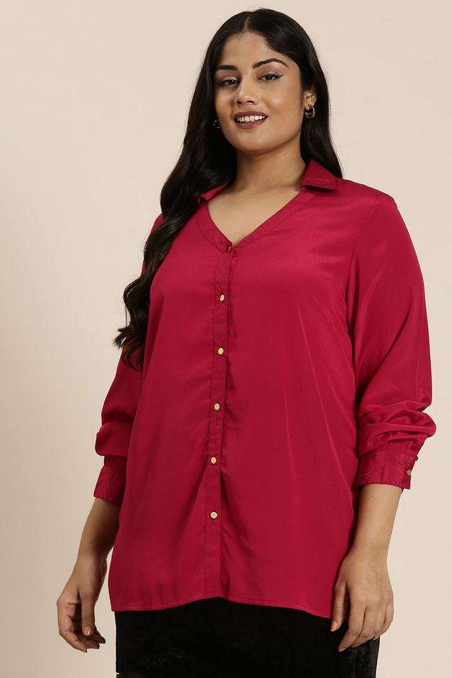 qurvii Solid V-Neck Silk Women Casual Wear Shirt-picture-18