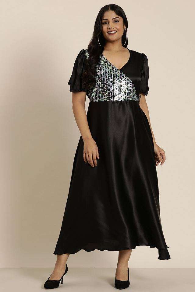 qurvii Solid V-Neck Satin Women Dress-picture-37