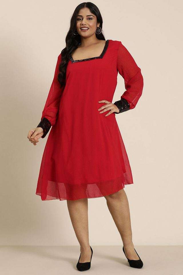 Solid Square Neck Georgette Women Dress-image-43