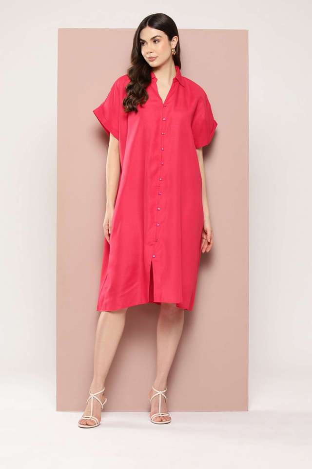 qurvii Solid Collared Cotton Women Dress-picture-27