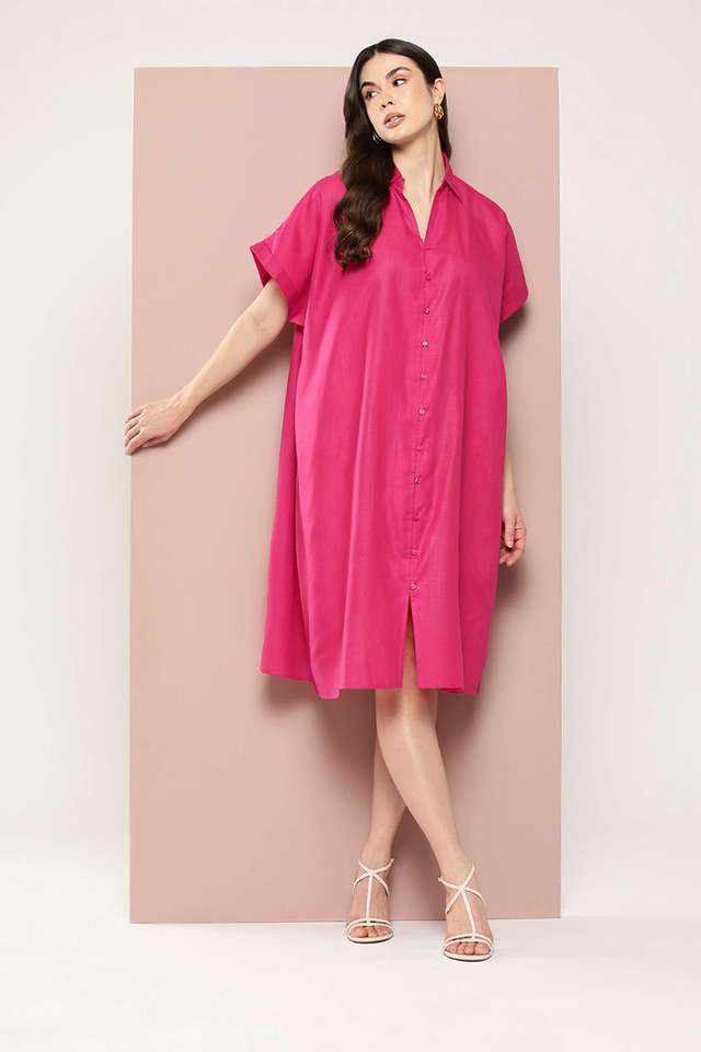 qurvii Solid Collared Cotton Women Dress-picture-26