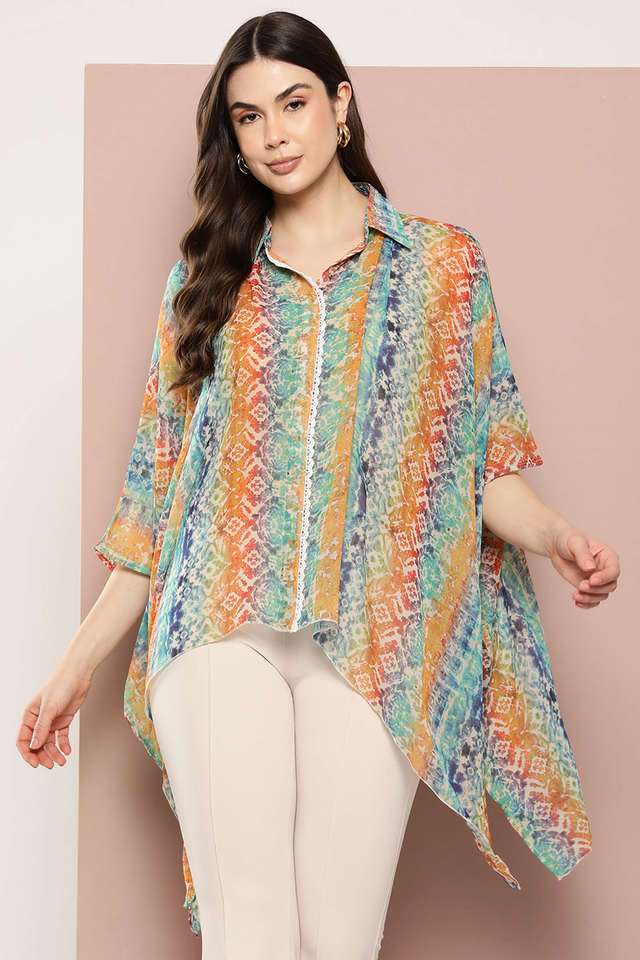 qurvii Floral Collared Chiffon Women Casual Wear Kaftan Shirt-picture-39
