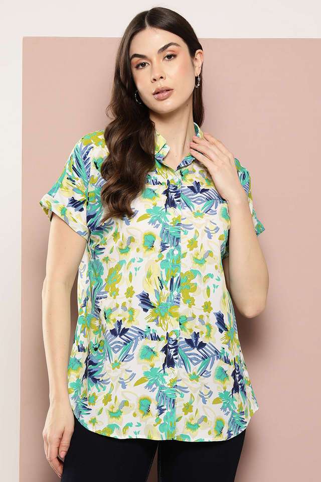 qurvii Floral Collared Crepe Women Casual Wear Shirt-picture-36