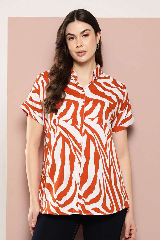 qurvii Animal Print Collared Crepe Women Casual Wear Shirt-picture-13