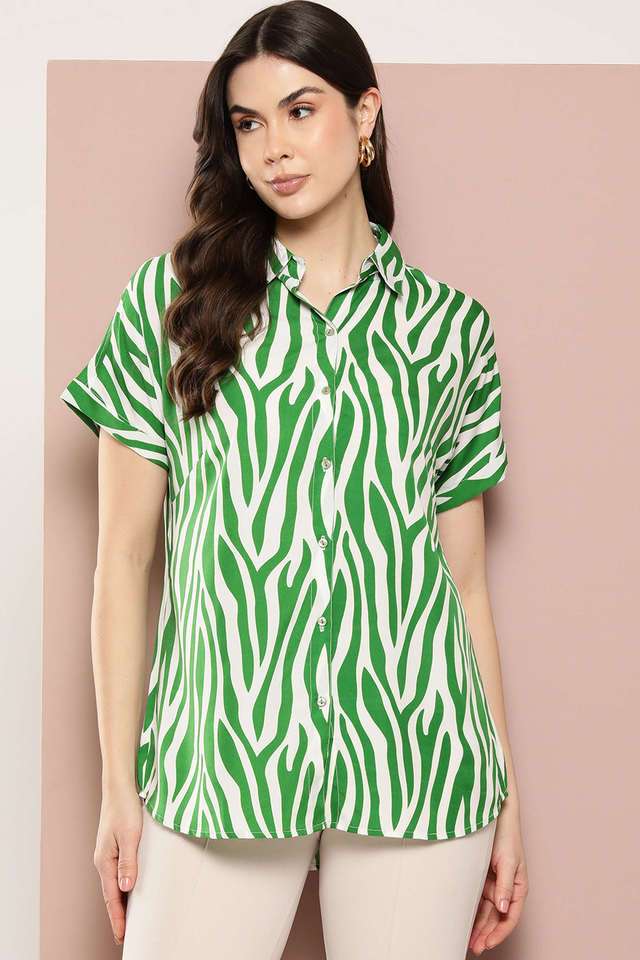 qurvii Animal Print Collared Crepe Women Casual Wear Shirt-picture-35
