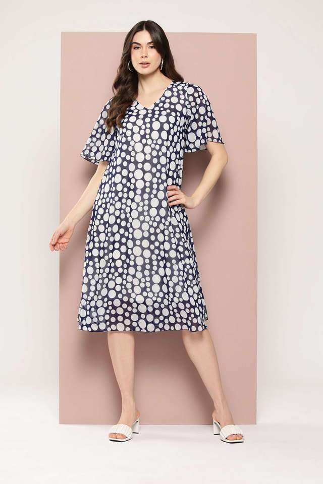 qurvii Polka Dots V-Neck Georgette Women Dress-picture-29