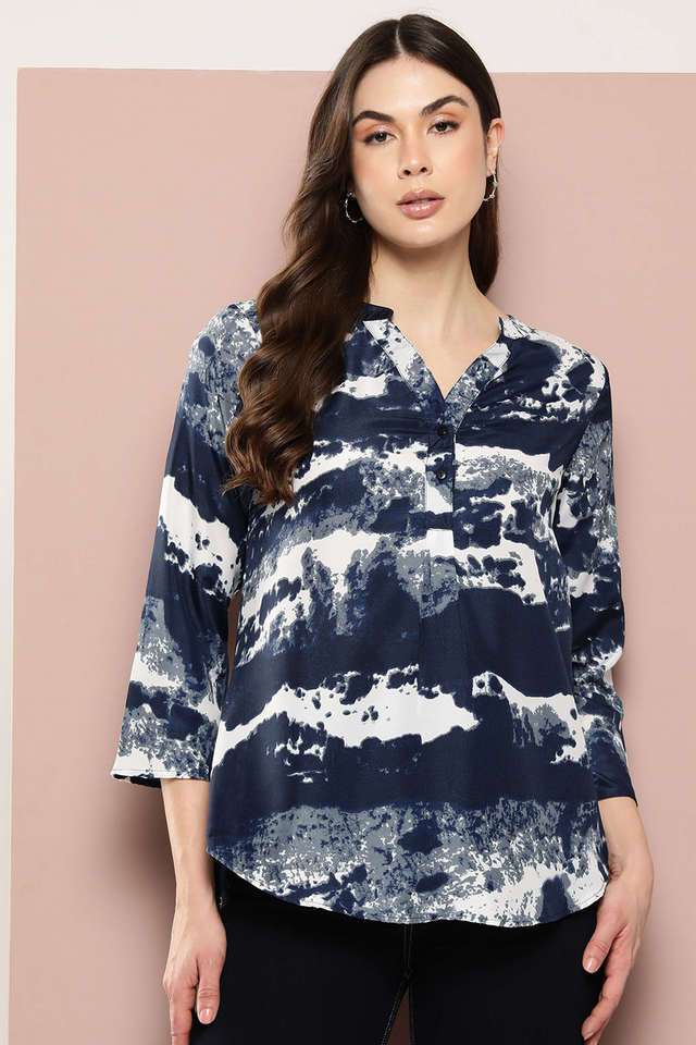 qurvii Abstract Crepe Collared Women Top-picture-40