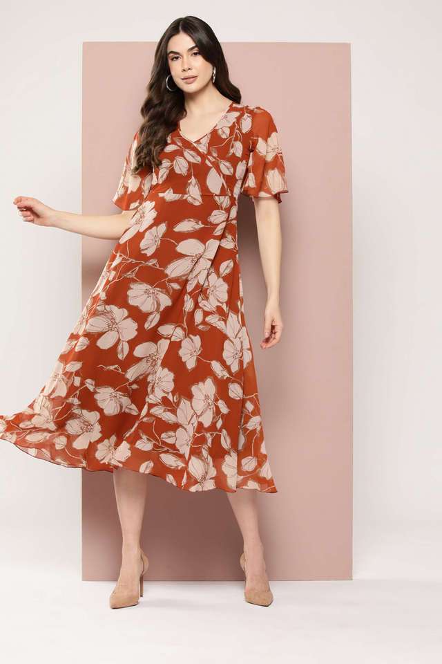 qurvii Floral V-Neck Georgette Women Dress-picture-37
