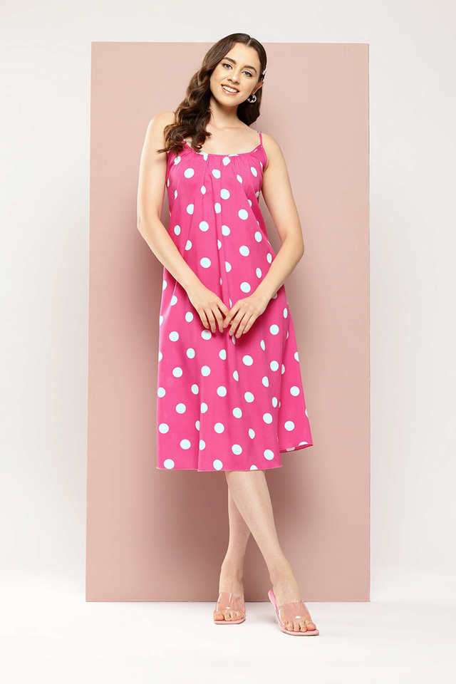 qurvii Polka Dots Round Neck Crepe Women Dress-picture-39