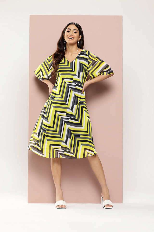 qurvii Abstract V-Neck Georgette Women Dress-picture-18