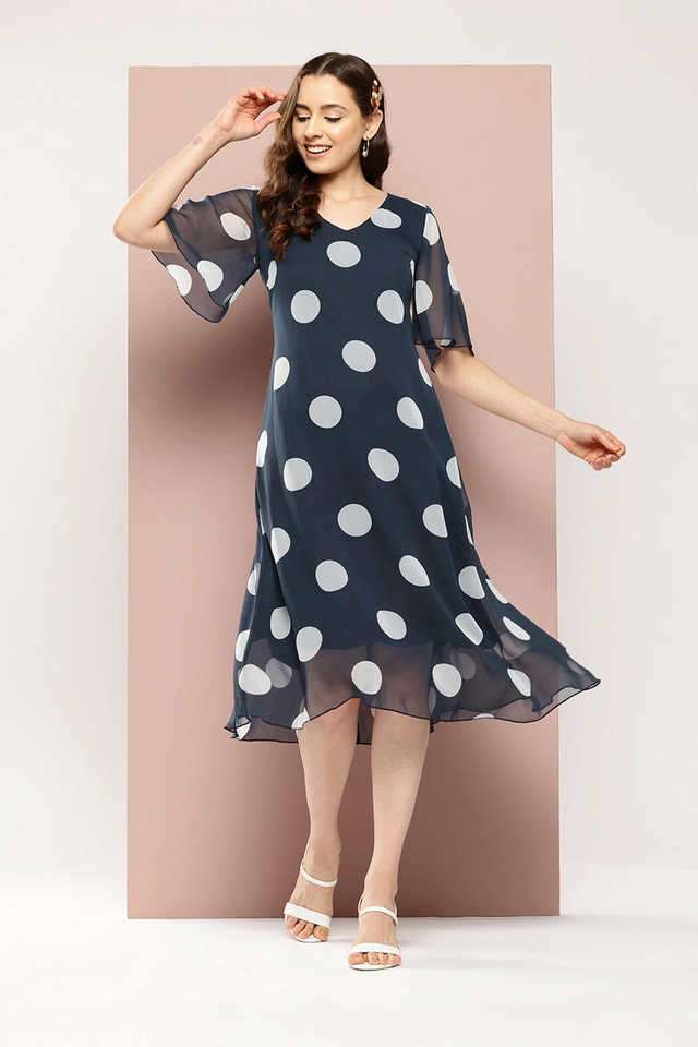 qurvii Polka Dots V-Neck Georgette Women Dress-picture-34