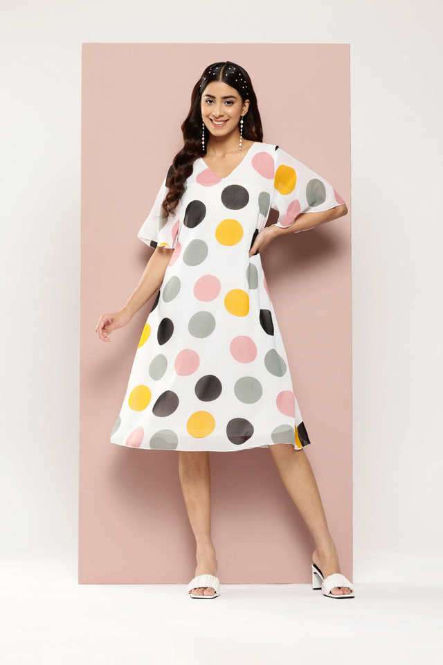qurvii Polka Dots V-Neck Georgette Women Dress-picture-18