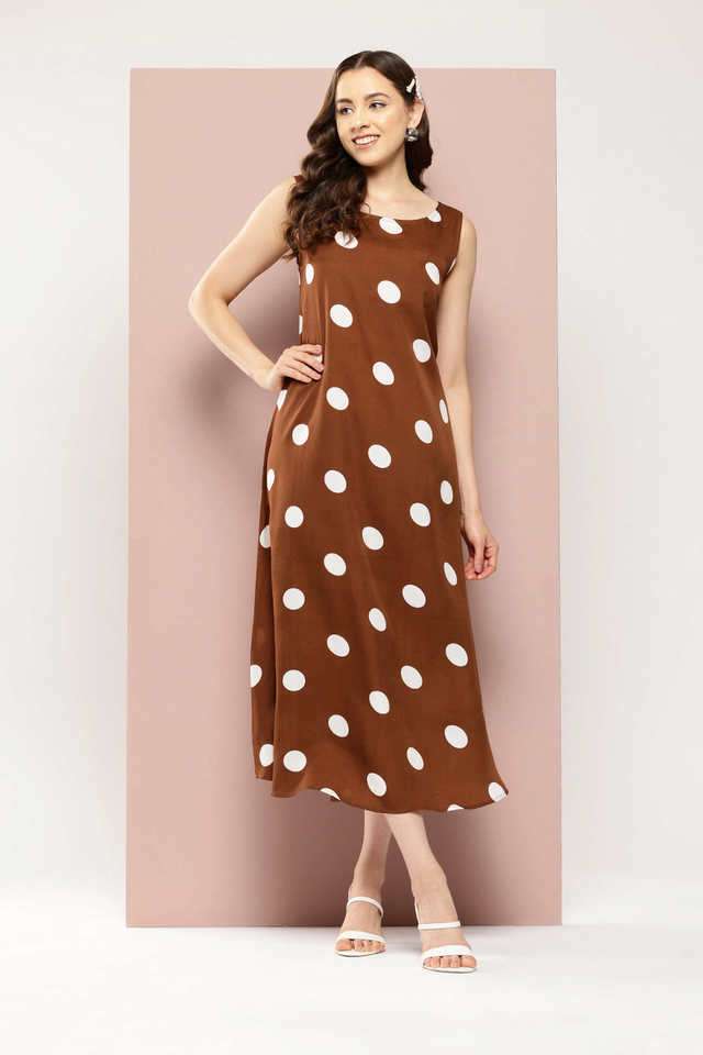 qurvii Polka Dots Round Neck Crepe Women Dress-picture-13