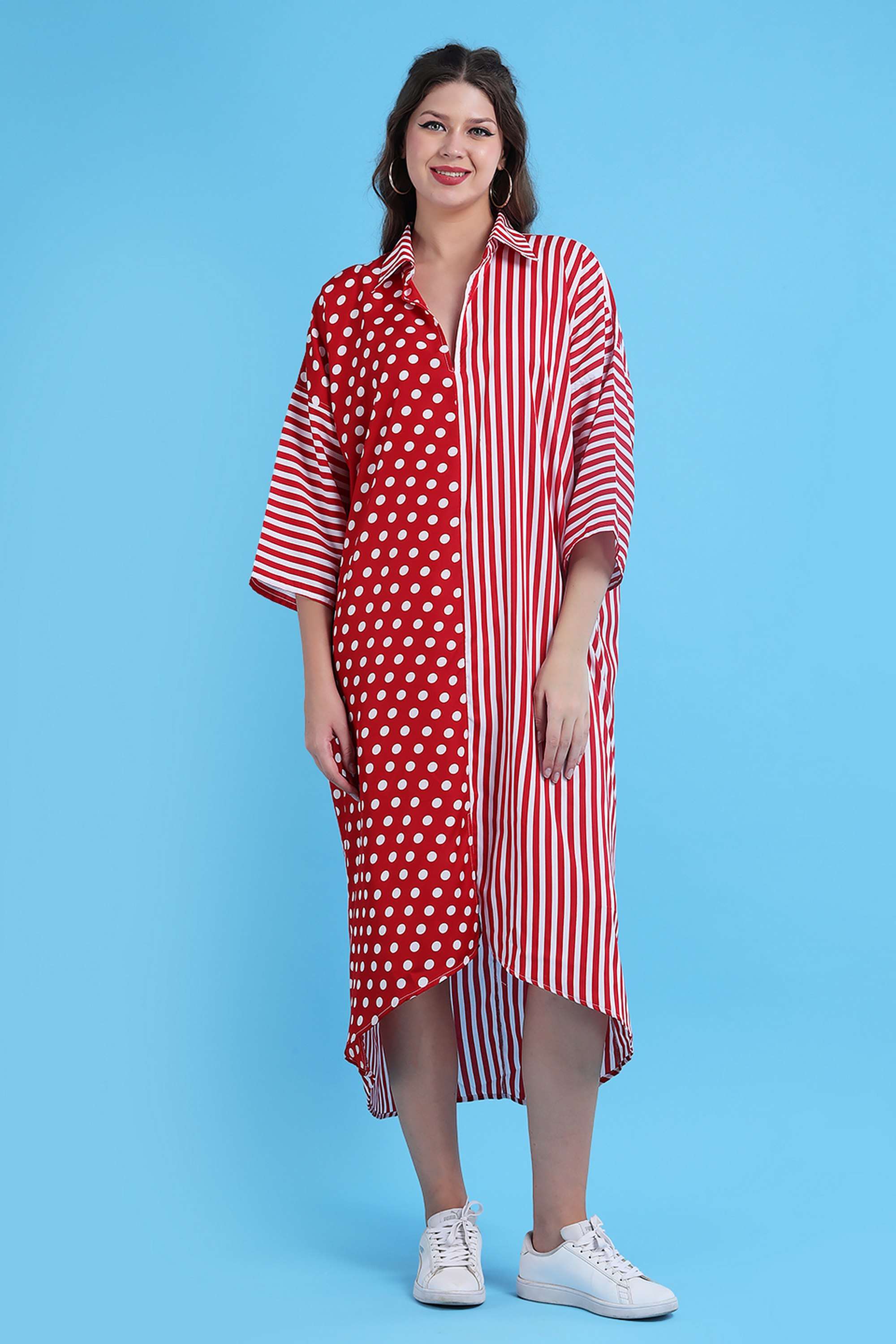 qurvii Polka Dots V-Neck Crepe Women Dress-picture-21