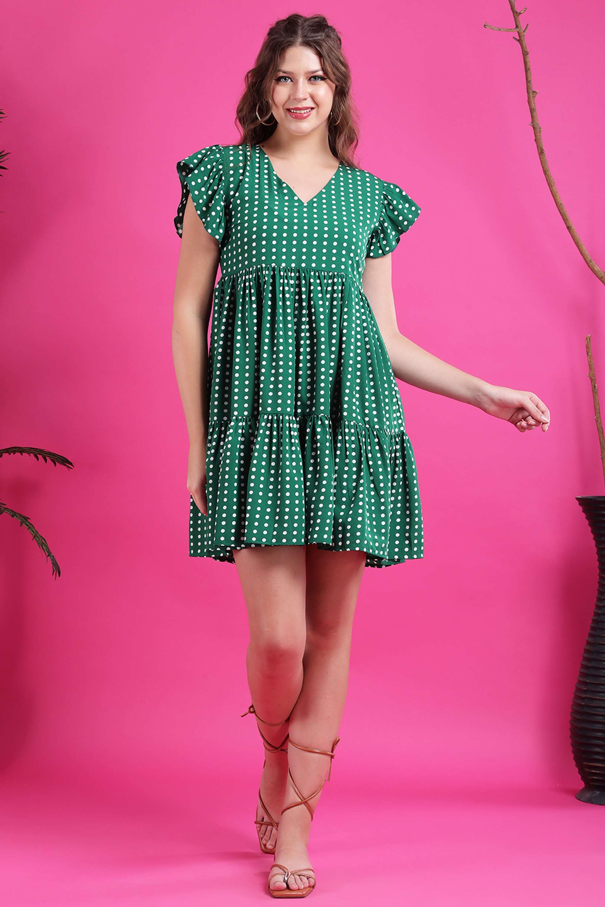 qurvii Polka Dots V-Neck Crepe Women Dress-picture-12