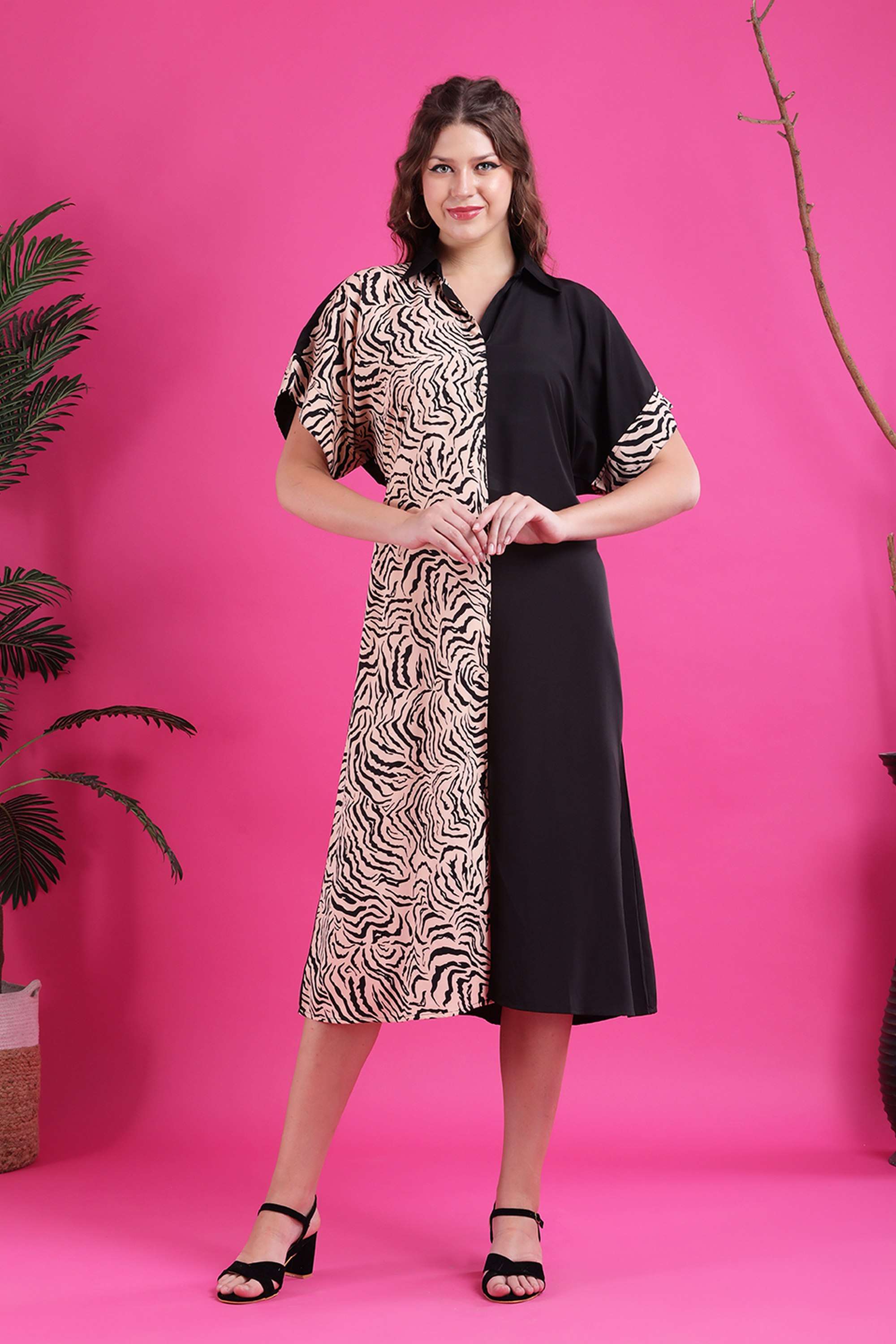 qurvii Animal Print Collared Crepe Women Dress-picture-31