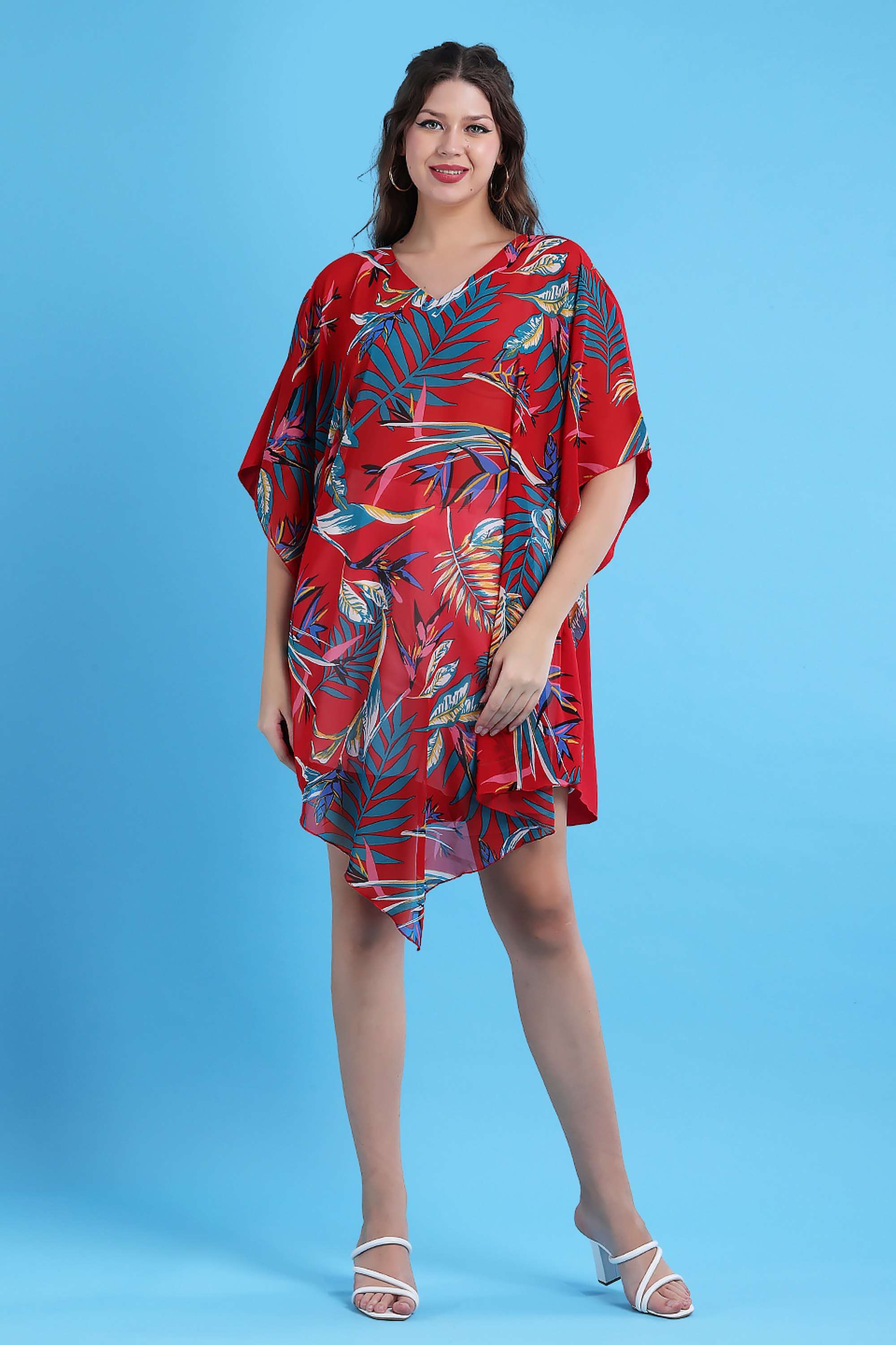 qurvii Floral V-Neck Georgette Women Kaftan Dress-picture-18