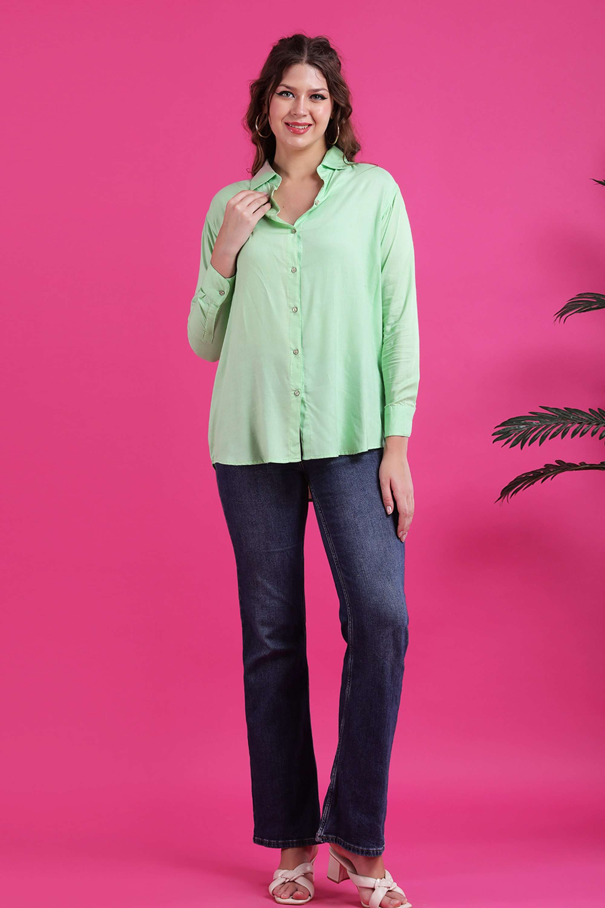 qurvii Solid Collared Rayon Women Casual Wear Shirt-picture-30