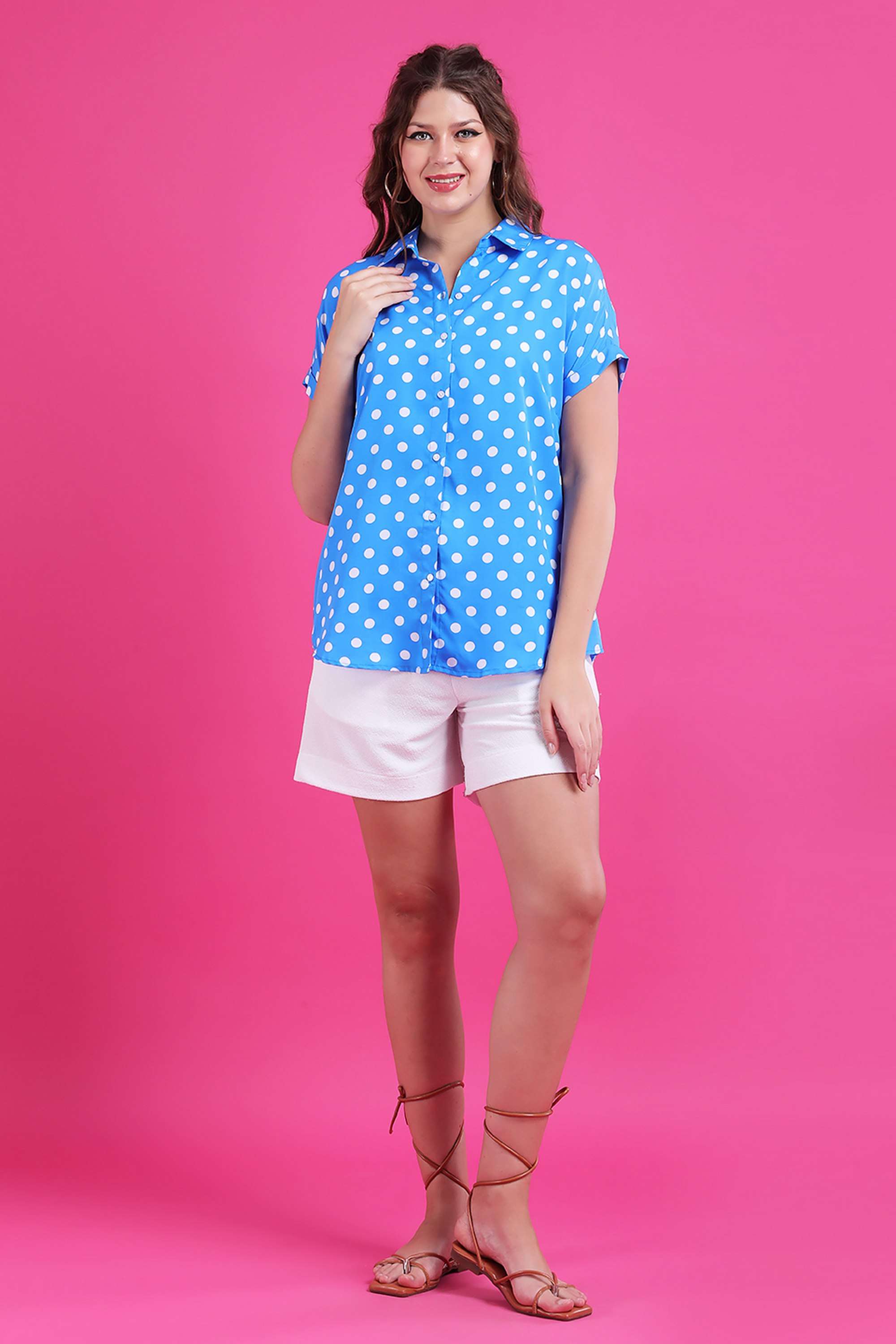 qurvii Polka Dots Collared Crepe Women Casual Wear Shirt-picture-21