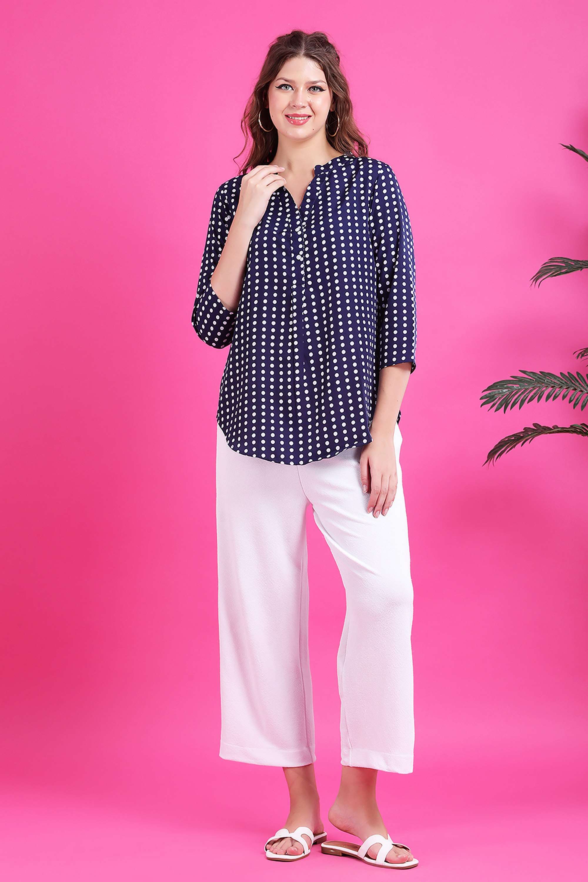 qurvii Polka Dots Crepe V-Neck Women Top-picture-16