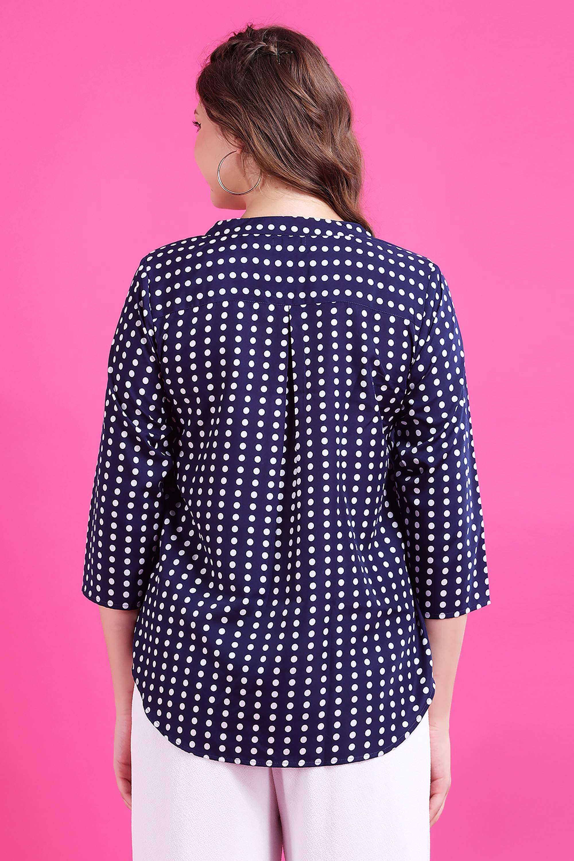 Buy Qurvii blue Polka Dots Crepe V-Neck Women Top | Shoppers Stop