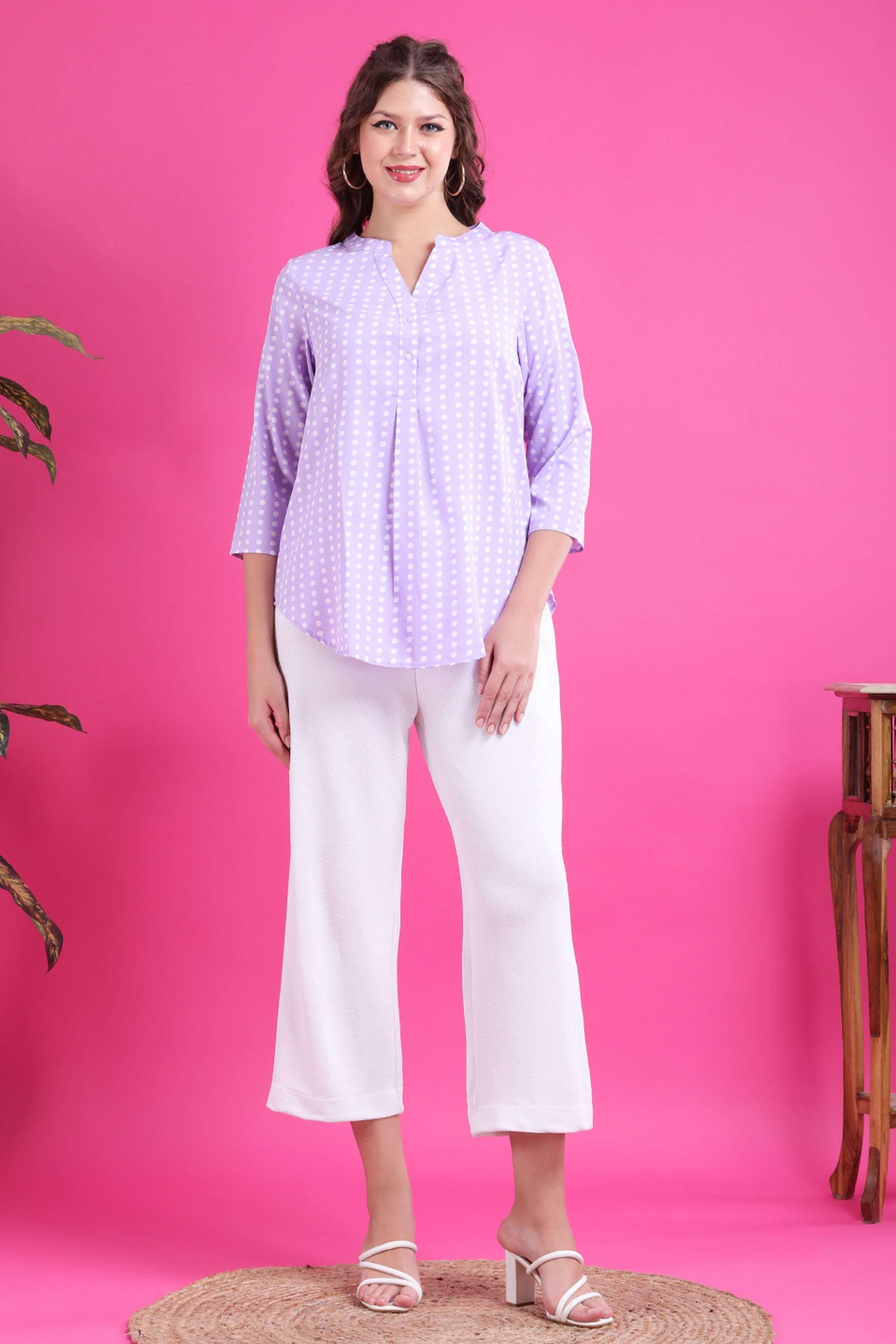 qurvii Polka Dots Crepe V-Neck Women Top-picture-20