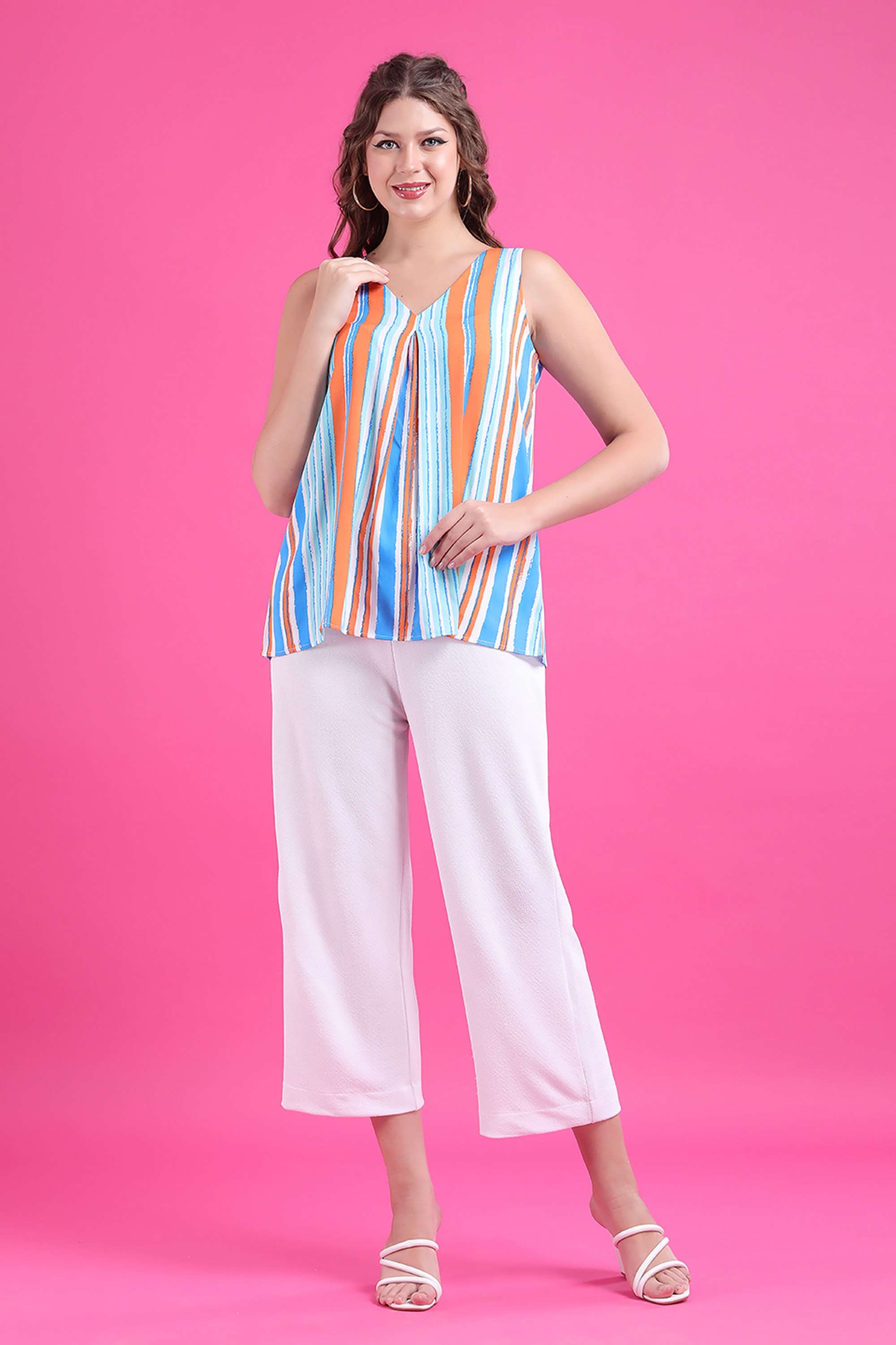 qurvii Stripes Crepe V-Neck Women Top-picture-24