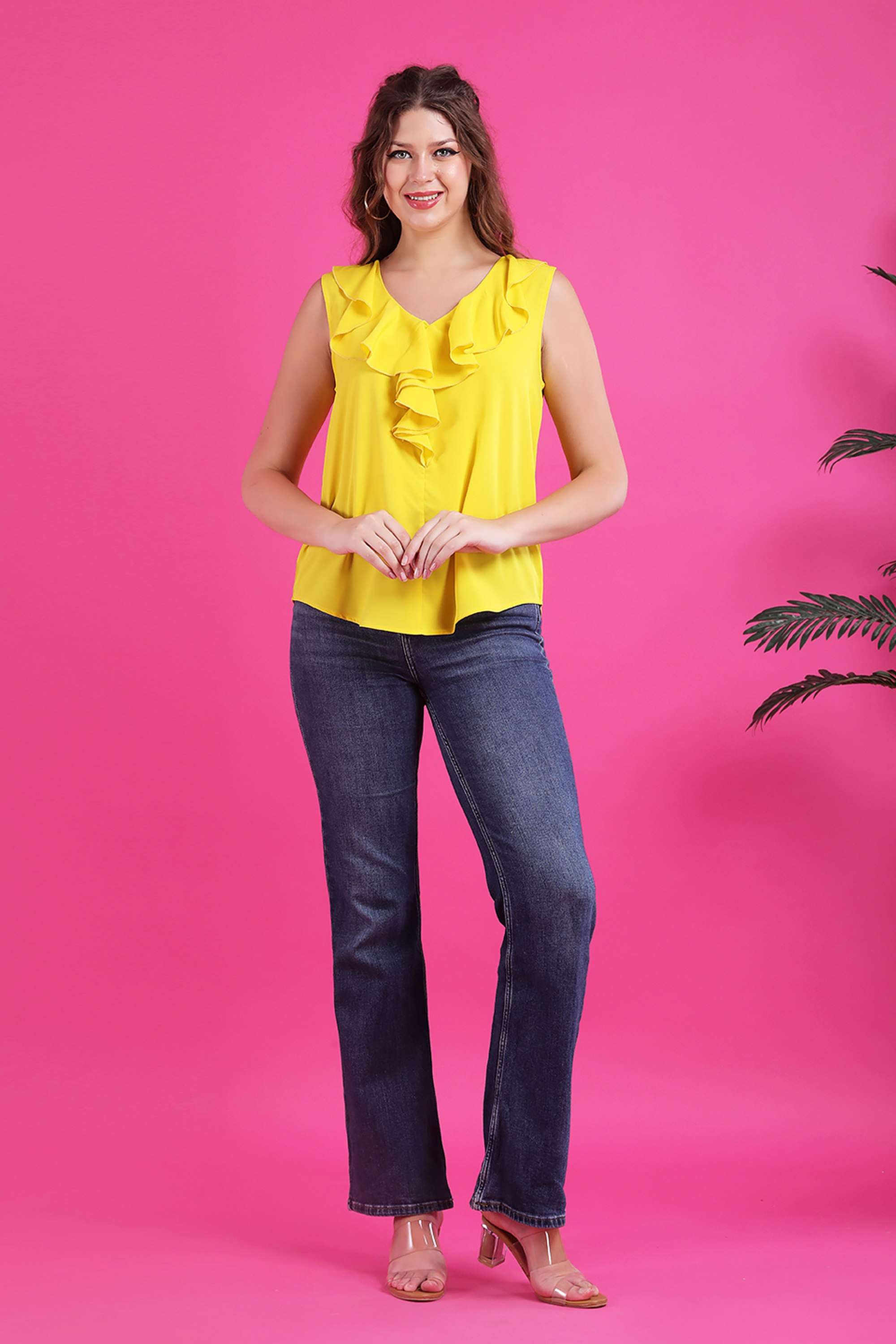 qurvii Solid Crepe V-Neck Women Top-picture-38