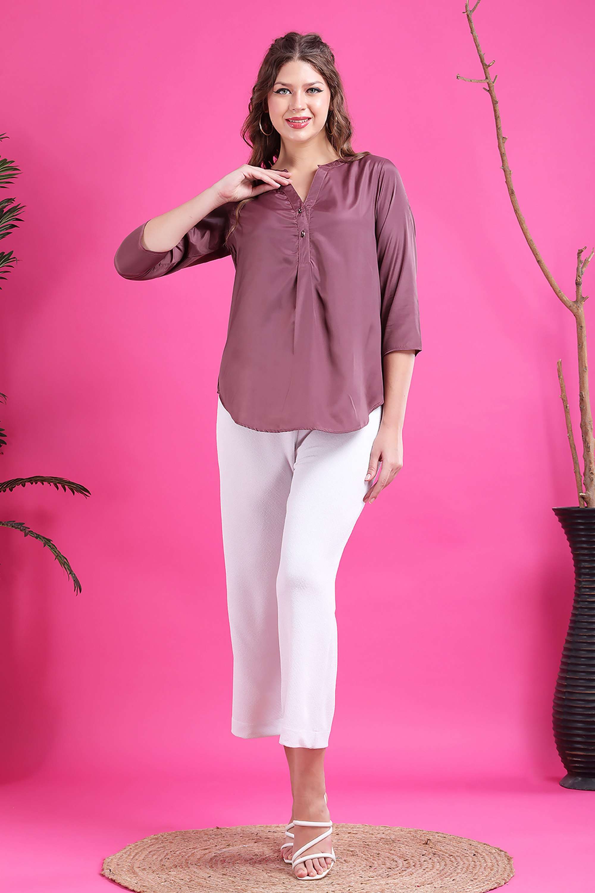 qurvii Solid Crepe V-Neck Women Top-picture-37
