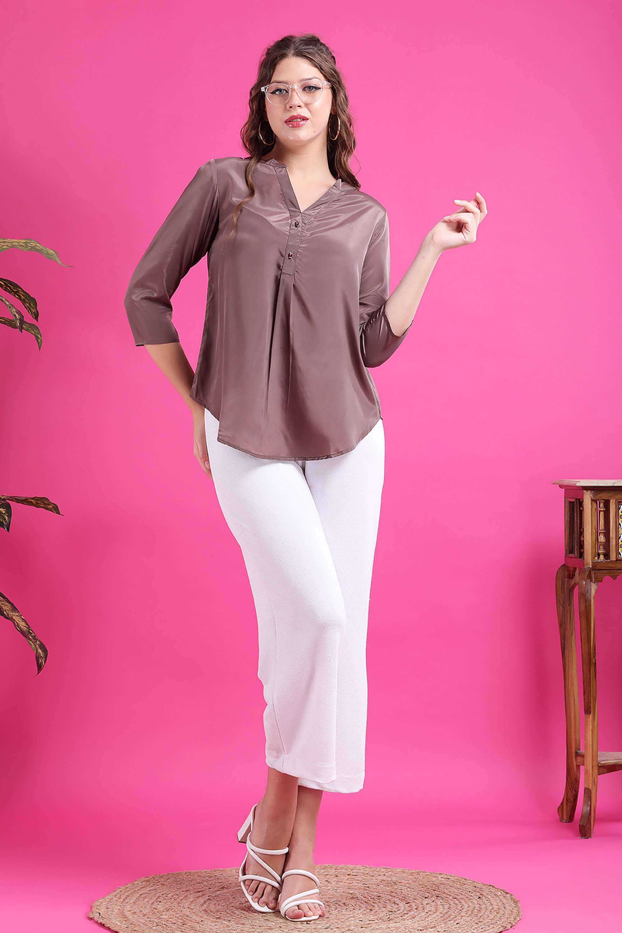 qurvii Solid Crepe V-Neck Women Top-picture-34