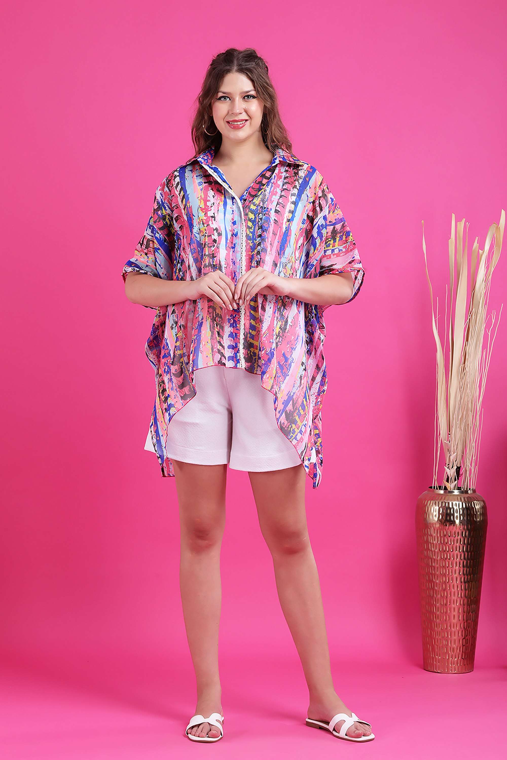 Abstract Georgette Collared Women Top-image-48
