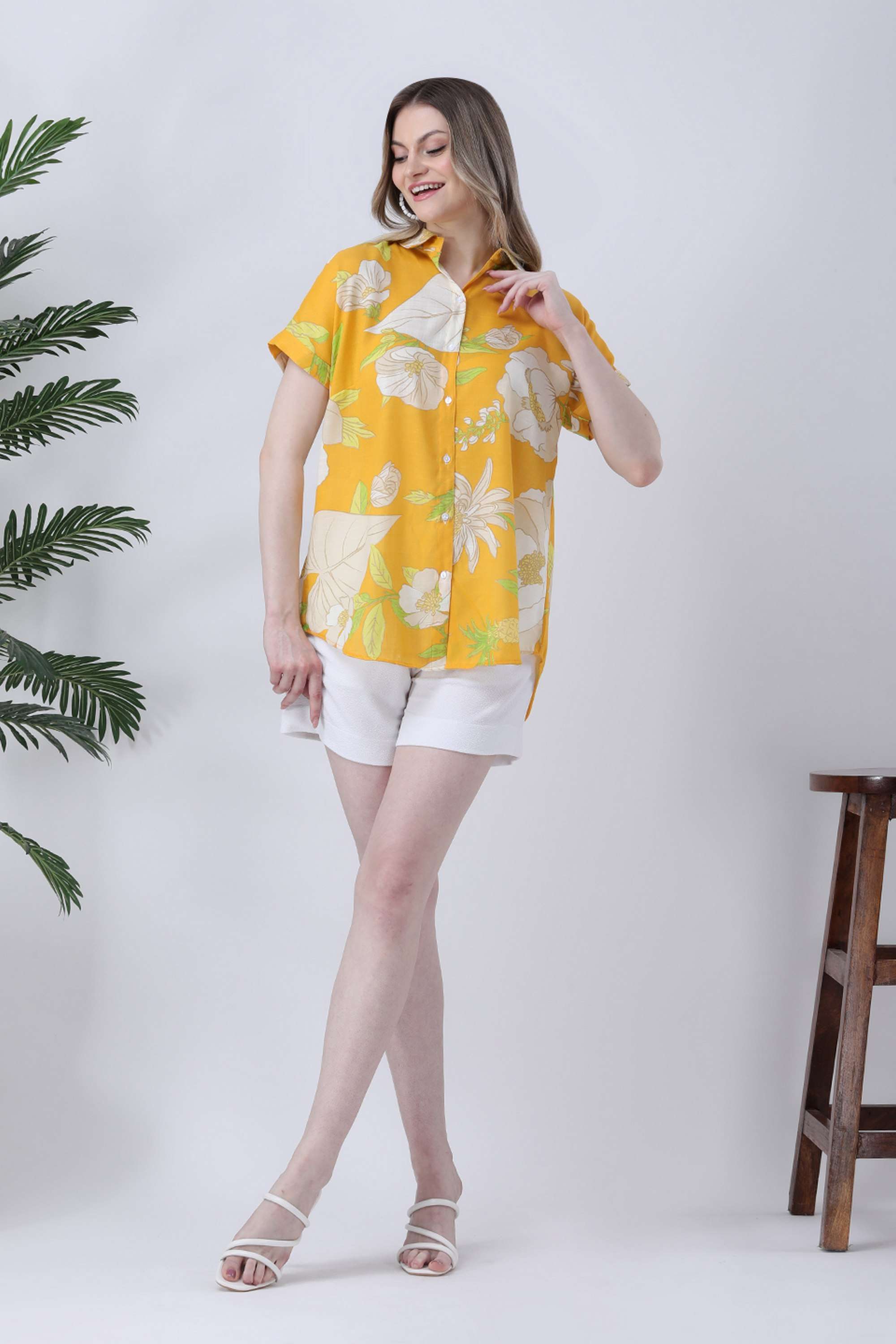 qurvii Floral Collared Rayon Women Casual Wear Shirt-picture-27