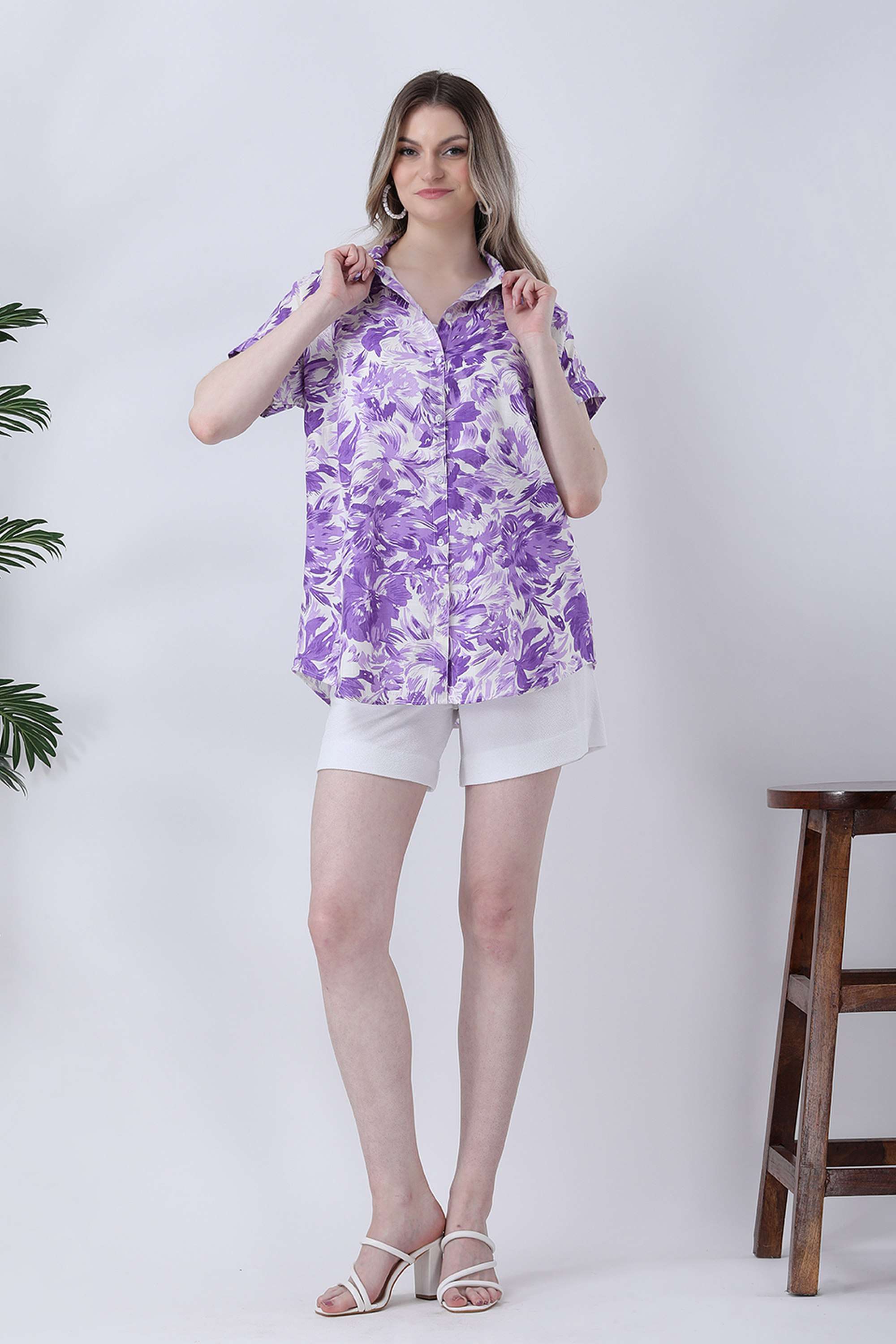 qurvii Floral Collared Rayon Women Casual Wear Shirt-picture-33