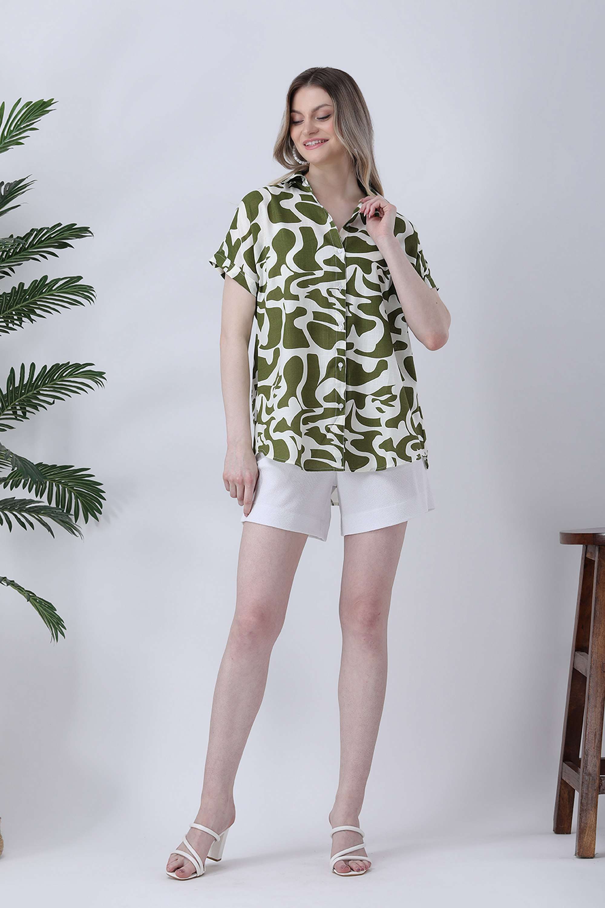 qurvii Abstract Collared Rayon Women Casual Wear Shirt-picture-33