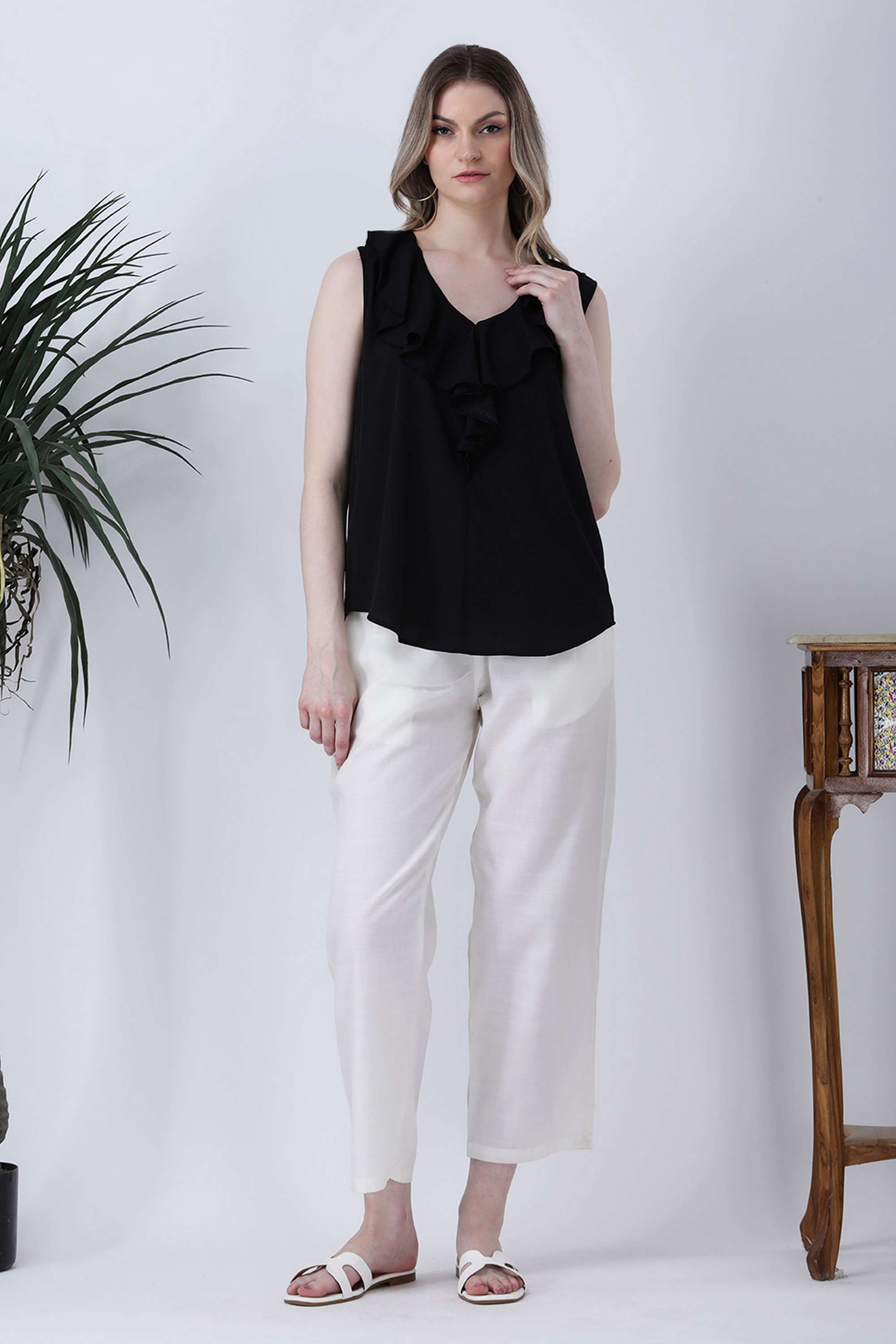 qurvii Solid Crepe V-Neck Women Top-picture-35