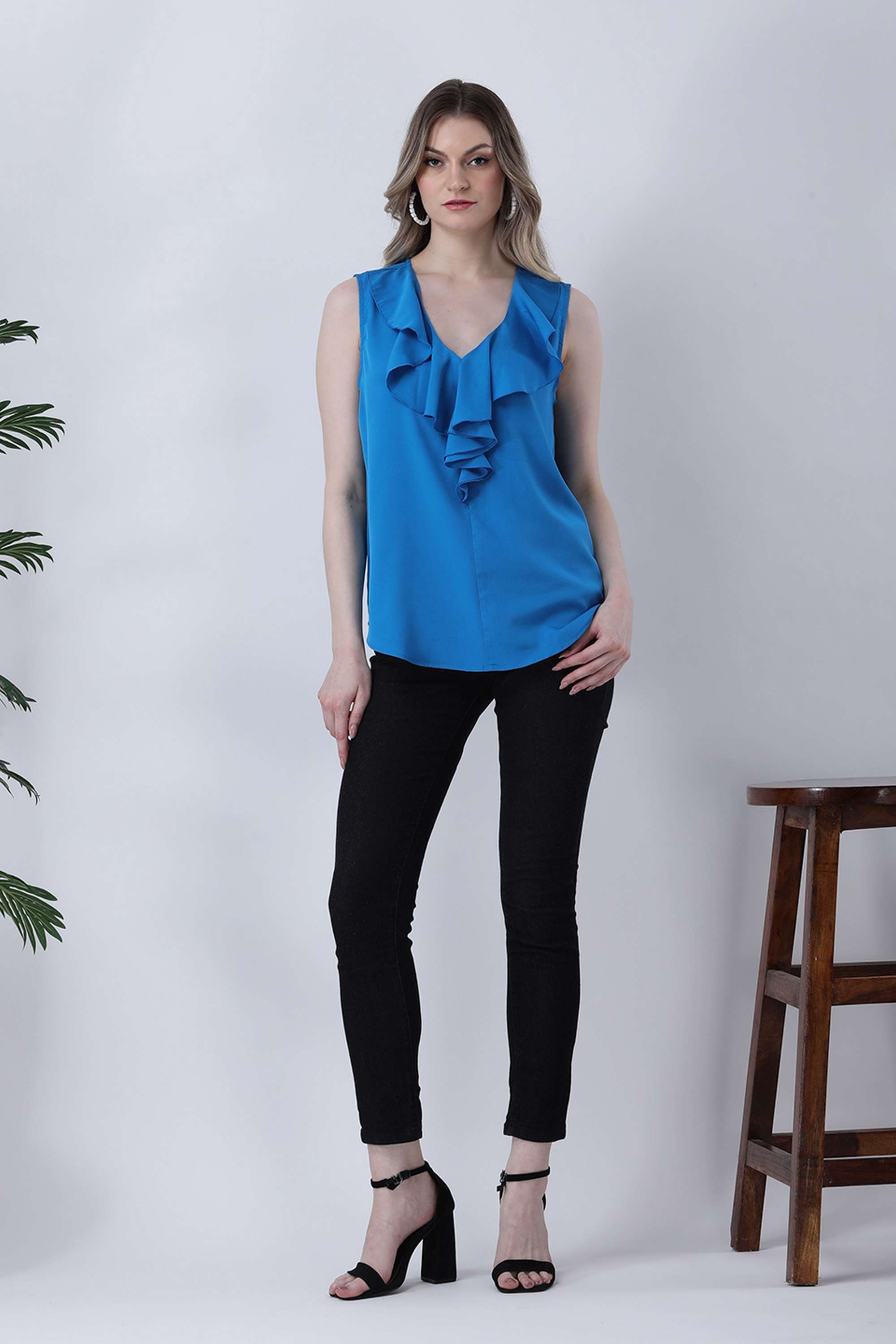 qurvii Solid Crepe V-Neck Women Top-picture-23