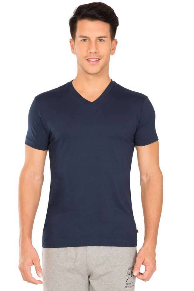 Solid-Polyester-Cotton-Regular-Fit-Men-s-T-Shirt